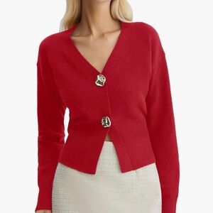 NWT Red Sweater with Button Detail-S